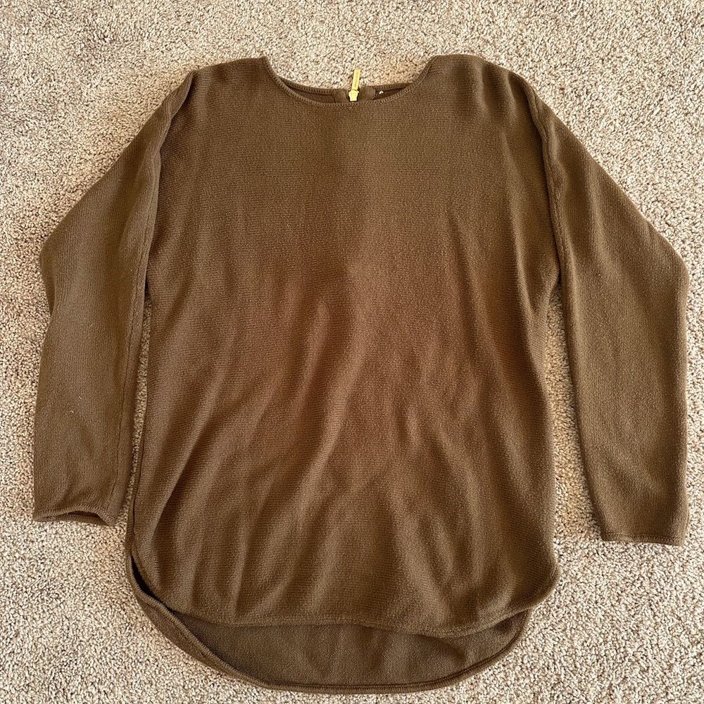 Michael Kors S Solid Green Long Sleeve Round Hem Tunic Sweater